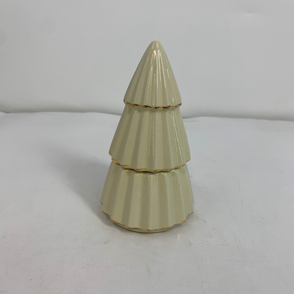 Ceramic Christmas Tree Candle Holder Gold Trimmed Holiday Decor - Picture 2 of 9